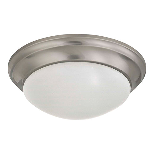 Satco 60-3272, 2 Light, 14" Twist & Lock Flush Mount Ceiling Light Fixture, 60W, 120V, Medium Base, Frosted White Glass, Brushed Nickel Finish