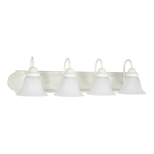 Satco 60-334, Ballerina, 4 Light, 30" Wall Mounted Vanity Fixture, 100W, 120V, Medium Base, Alabaster Glass, Replaceable Light Source, Textured White Finish