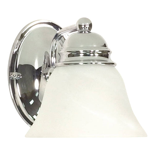 Satco 60-336, Empire, 1 Light, 7" Wall Mounted Vanity Fixture, 100W, 120V, Medium Base, Alabaster Glass, Replaceable Light Source, Polished Chrome Finish