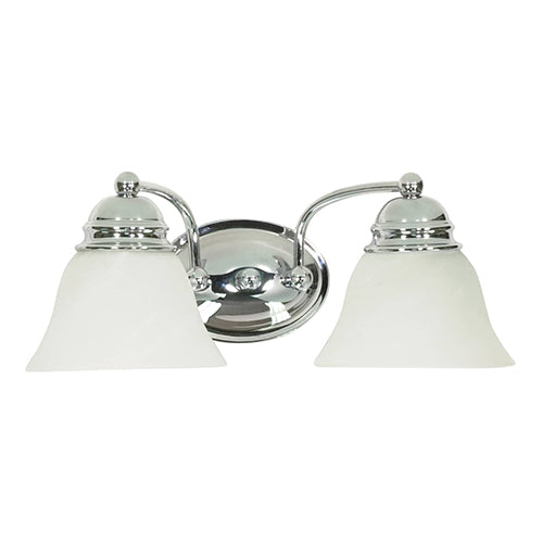 Satco 60-337, Empire, 2 Light, 15" Wall Mounted Vanity Fixture, 100W, 120V, Medium Base, Alabaster Glass, Replaceable Light Source, Polished Chrome Finish