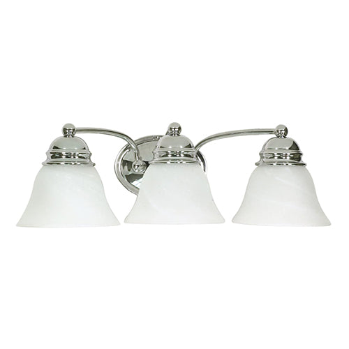 Satco 60-338, Empire, 3 Light, 21" Wall Mounted Vanity Fixture, 100W, 120V, Medium Base, Alabaster Glass, Replaceable Light Source, Polished Chrome Finish