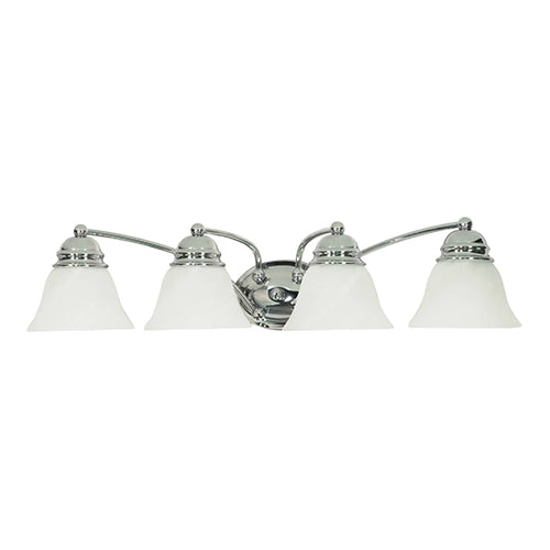 Satco 60-339, Empire, 4 Light, 29" Wall Mounted Vanity Fixture, 100W, 120V, Medium Base, Alabaster Glass, Replaceable Light Source, Polished Chrome Finish