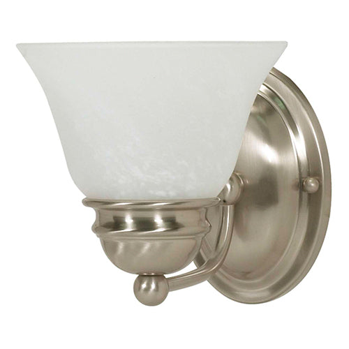 Satco 60-340, Empire, 1 Light, 7" Wall Mounted Vanity Fixture, 100W, 120V, Medium Base, Alabaster Glass, Replaceable Light Source, Brushed Nickel Finish