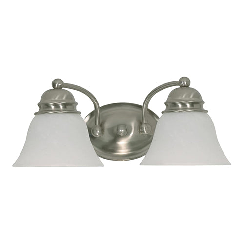 Satco 60-341, Empire, 2 Light, 15" Wall Mounted Vanity Fixture, 100W, 120V, Medium Base, Alabaster Glass, Replaceable Light Source, Brushed Nickel Finish