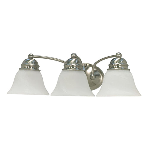 Satco 60-342, Empire, 3 Light, 21" Wall Mounted Vanity Fixture, 100W, 120V, Medium Base, Alabaster Glass, Replaceable Light Source, Brushed Nickel Finish