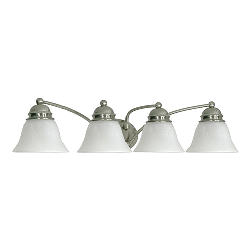 Satco 60-343, Empire, 4 Light, 29" Wall Mounted Vanity Fixture, 100W, 120V, Medium Base, Alabaster Glass, Replaceable Light Source, Brushed Nickel Finish