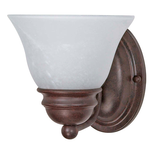 Satco 60-344, Empire, 1 Light, 7" Wall Mounted Vanity Fixture, 100W, 120V, Medium Base, Alabaster Glass, Replaceable Light Source, Old Bronze Finish