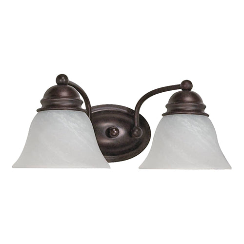 Satco 60-345, Empire, 2 Light, 15" Wall Mounted Vanity Fixture, 100W, 120V, Medium Base, Alabaster Glass, Replaceable Light Source, Old Bronze Finish