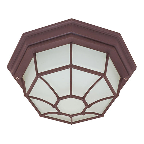 Satco 60-3451, 1 Light, 12" Ceiling Spider Cage Fixture, 60W, 120V, Medium Base, Die Cast, Glass Lens, Old Bronze Finish