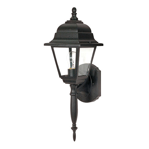 Satco 60-3455, Briton, 1 Light, 18" Outdoor Wall Lantern Lighting Fixture, 60W, 120V, Medium Base, Clear Seed Glass, Textured Black Finish