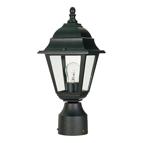 Satco 60-3456, Briton, 1 Light, 14" Post Lantern Lighting Fixture, 60W, 120V, Medium Base, Clear Glass, Textured Black Finish