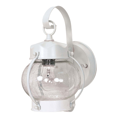 Satco 60-3457, 1 Light, 10-5/8" Wall Lantern Onion Lantern Lighting Fixture, 60W, 120V, Medium Base, Clear Seed Glass, White Finish