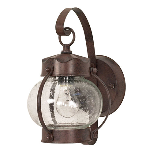 Satco 60-3458, 1 Light, 10-5/8" Wall Lantern Onion Lantern Lighting Fixture, 60W, 120V, Medium Base, Clear Seed Glass, Old Bronze Finish