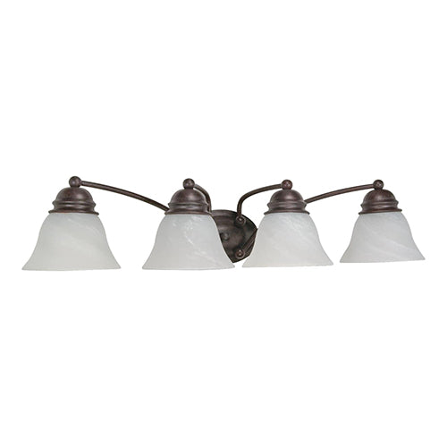 Satco 60-347, Empire, 4 Light, 29" Wall Mounted Vanity Fixture, 100W, 120V, Medium Base, Alabaster Glass, Replaceable Light Source, Old Bronze Finish