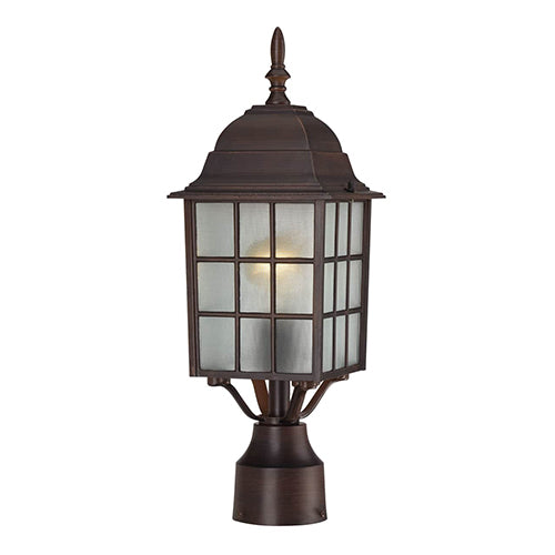 Satco 60-3483, Adams, 1 Light, 17" Outdoor Post Lighting Fixture, 100W, 120V, Medium Base, Frosted Glass, Rustic Bronze Finish