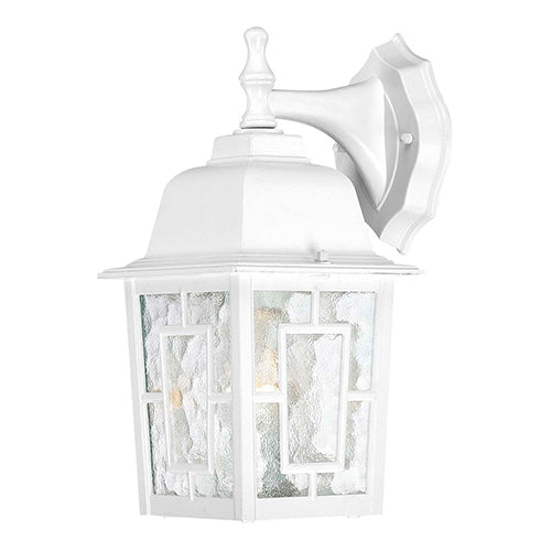 Satco 60-3484, Banyan, 1 Light, 12" Outdoor Wall Lighting Fixture, 100W, 120V, Medium Base, Clear Water Glass, White Finish