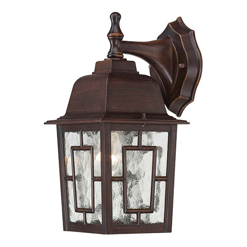 Satco 60-3485, Banyan, 1 Light, 12" Outdoor Wall Lighting Fixture, 100W, 120V, Medium Base, Clear Water Glass, Rustic Bronze Finish