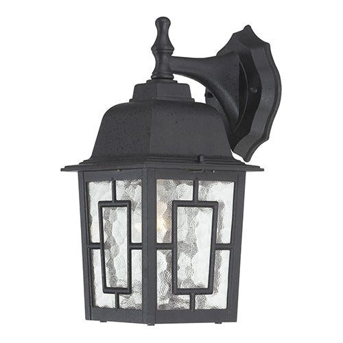 Satco 60-3486, Banyan, 1 Light, 12" Outdoor Wall Lighting Fixture, 100W, 120V, Medium Base, Clear Water Glass, Textured Black Finish