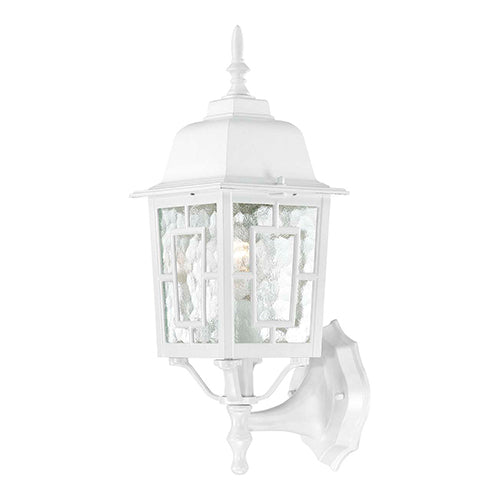 Satco 60-3487, Banyan, 1 Light, 17" Outdoor Wall Lighting Fixture, 100W, 120V, Medium Base, Clear Water Glass, White Finish