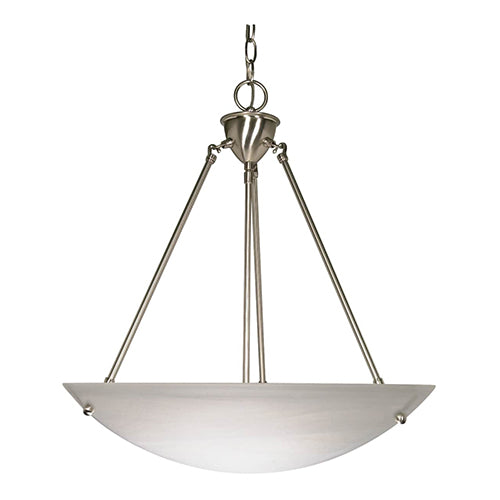 Satco 60-370, 3 Light, 23" Hanging Pendant Light Fixture, 60W, 120V, Medium Base, Alabaster Glass Shade, Replaceable Light Source, Brushed Nickel Finish