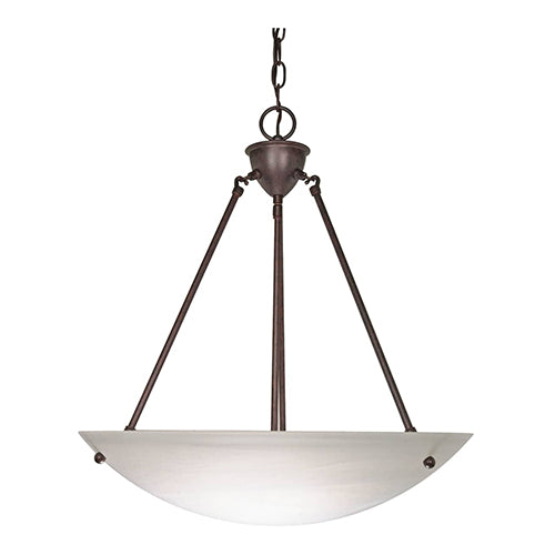Satco 60-371, 3 Light, 23" Hanging Pendant Light Fixture, 60W, 120V, Medium Base, Alabaster Glass Shade, Replaceable Light Source, Old Bronze Finish