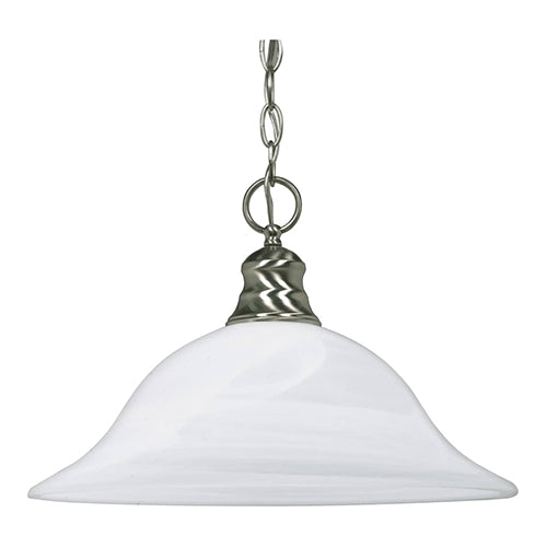 Satco 60-390, 1 Light, 16" Dome Hanging Pendant Light Fixture, 100W, 120V, Medium Base, Alabaster Glass Shade, Replaceable Light Source, Brushed Nickel Finish