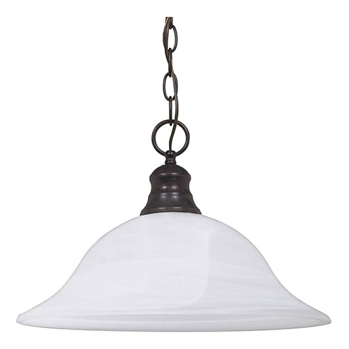Satco 60-391, 1 Light, 16" Dome Hanging Pendant Light Fixture, 100W, 120V, Medium Base, Alabaster Glass Shade, Replaceable Light Source, Old Bronze Finish