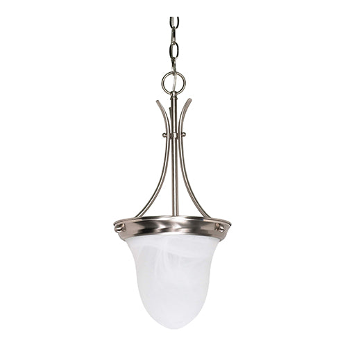 Satco 60-394, 1 Light, 10" Bell Pendant Light Fixture, 100W, 120V, Medium Base, Alabaster Glass Shade, Replaceable Light Source, Brushed Nickel Finish