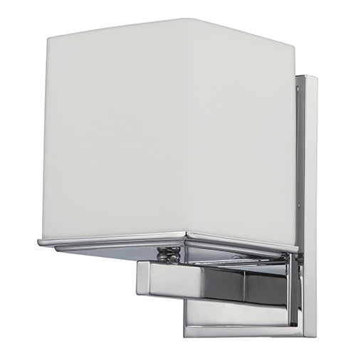 Satco 60-4081, Bento, 1 Light, Vanity Light Fixture, 100W, 120V, Medium Base, Satin White Glass, Polished Chrome Finish