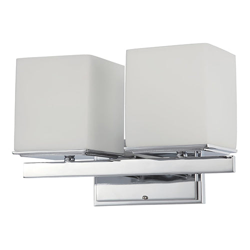 Satco 60-4082, Bento, 2 Light, Vanity Light Fixture, 100W, 120V, Medium Base, Satin White Glass, Polished Chrome Finish