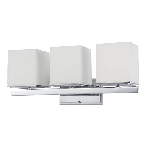Satco 60-4083, Bento, 3 Light, Vanity Light Fixture, 100W, 120V, Medium Base, Satin White Glass, Polished Chrome Finish