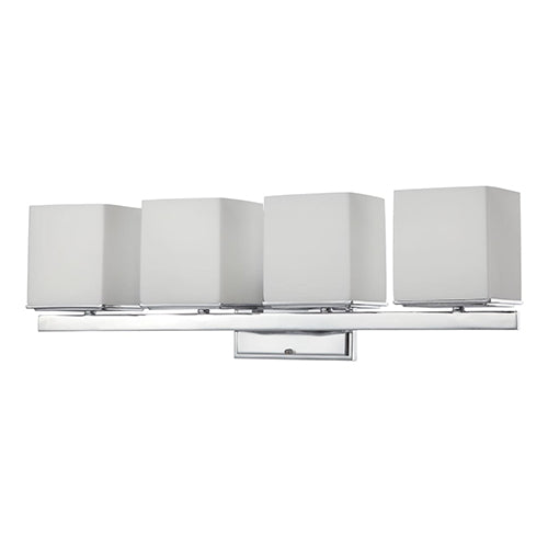 Satco 60-4084, Bento, 4 Light, Vanity Light Fixture, 100W, 120V, Medium Base, Satin White Glass, Polished Chrome Finish