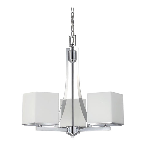 Satco 60-4085, Bento, 3 Light, Chandelier Light Fixture, 60W, 120V, Medium Base, Satin White Glass, Polished Chrome Finish