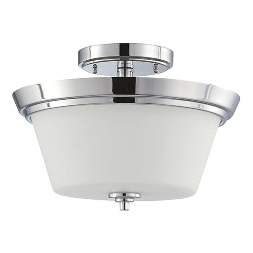 Satco 60-4087, Bento, 3 Light, Semi-Flush Mount Light Fixture, 60W, 120V, Medium Base, Satin White Glass, Polished Chrome Finish