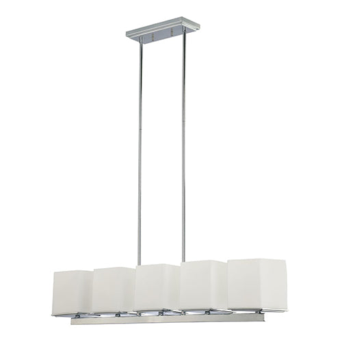 Satco 60-4091, Bento, 5 Light, Island Pendant Light Fixture, 60W, 120V, Medium Base, Satin White Glass, Polished Chrome Finish