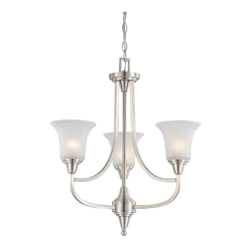 Satco 60-4145, Surrey, 3 Light, Chandelier Light Fixture, 60W, 120V, Medium Base, Frosted Glass, Brushed Nickel Finish