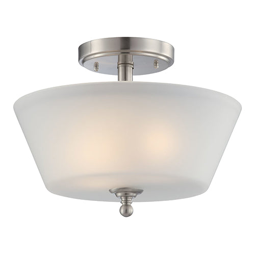 Satco 60-4151, Surrey, 3 Light, Semi-Flush Mount Light Fixture, 60W, 120V, Medium Base, Frosted Glass, Brushed Nickel Finish