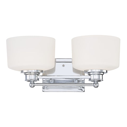Satco 60-4582, Soho, 2 Light, Vanity Light Fixture, 100W, 120V, Medium Base, Satin White Glass, Polished Chrome Finish