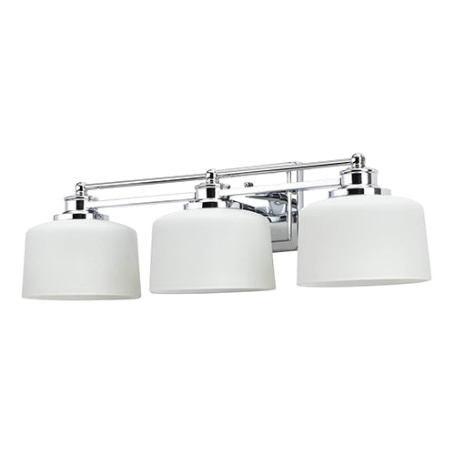 Satco 60-4583, Soho, 3 Light, Vanity Light Fixture, 100W, 120V, Medium Base, Satin White Glass, Polished Chrome Finish