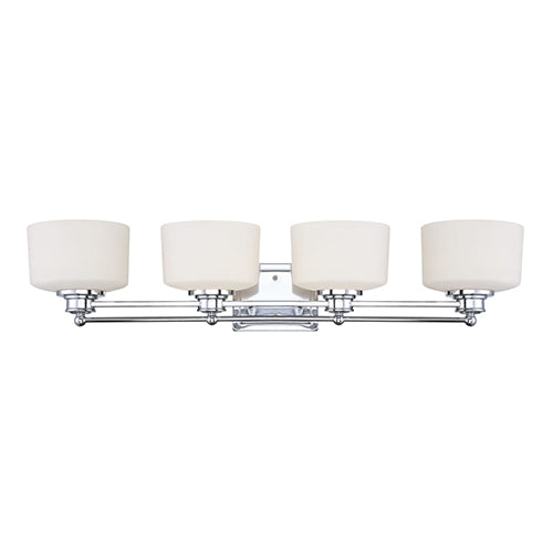 Satco 60-4584, Soho, 4 Light, Vanity Light Fixture, 100W, 120V, Medium Base, Satin White Glass, Polished Chrome Finish