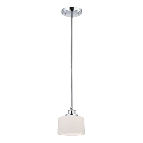 Satco 60-4588, Soho, 1 Light, Mini Pendant Hanging Light Fixture, 60W, 120V, Medium Base, Satin White Glass, Polished Chrome Finish