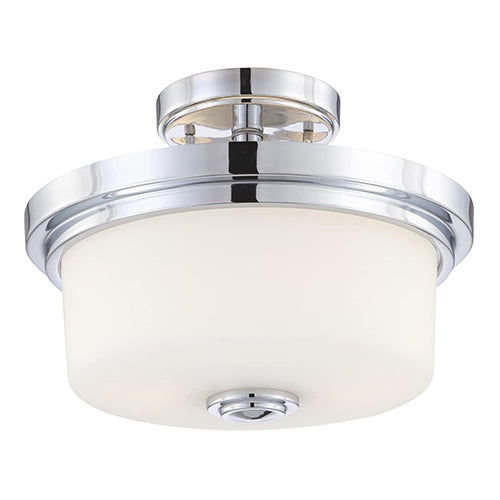 Satco 60-4593, Soho, 2 Light, Semi-Flush Light Fixture, 60W, 120V, Medium Base, Satin White Glass, Polished Chrome Finish