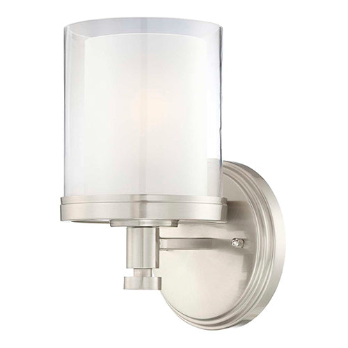 Satco 60-4641, Decker, 1 Light, Vanity Light Fixture, 100W, 120V, Medium Base, Clear and Frosted Glass, Brushed Nickel Finish