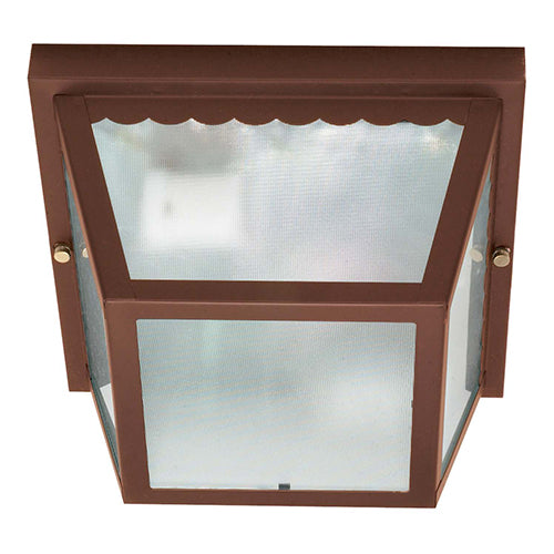 Satco 60-472, 2 Light, 10" Flush Mount Metal Frame Carport Lighting Fixture, 60W, 120V, Medium Base, Frosted Textured Glass, Replaceable Light Source, Old Bronze Finish