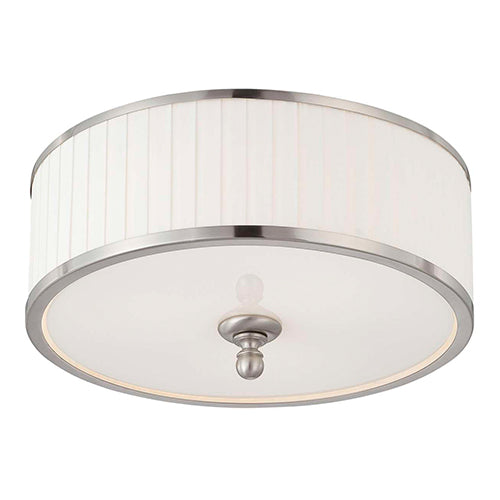 Satco 60-4741, Candice, 3 Light, Flush Mount Dome Light Fixture, 60W, 120V, Medium Base, Pleated White Shade, Brushed Nickel Finish