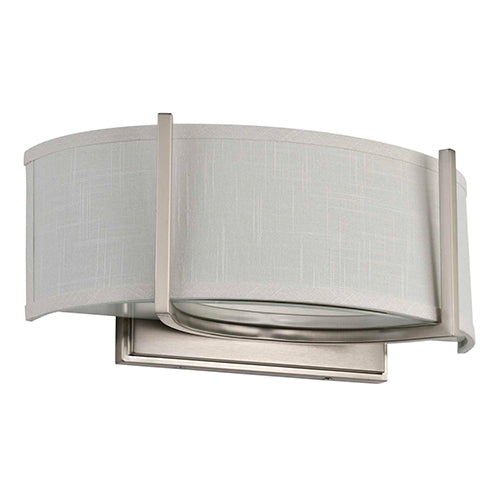 Satco 60-4754, Gemini, 2 Light, Wall Sconce Light Fixture, 60W, 120V, Medium Base, Slate Gray Fabric Shade, Brushed Nickel Finish