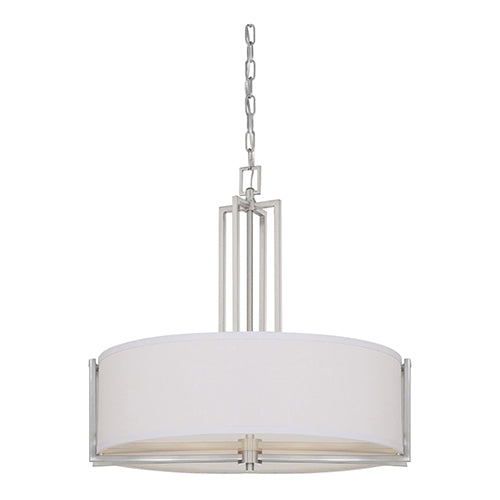 Satco 60-4756, Gemini, 4 Light, Drum Pendant Light Fixture, 60W, 120V, Medium Base, Slate Gray Fabric Shade, Brushed Nickel Finish
