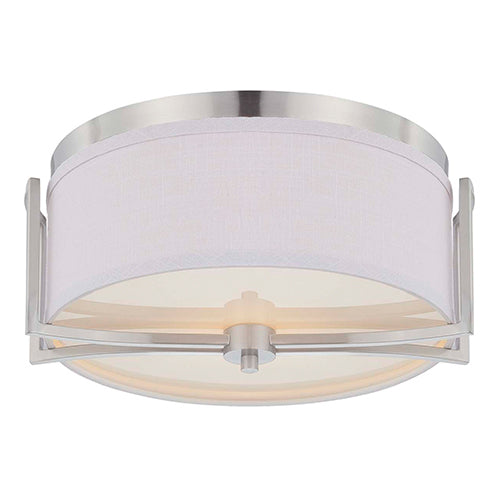 Satco 60-4761, Gemini, 2 Light, Flush Mount Dome Light Fixture, 60W, 120V, Medium Base, Slate Gray Fabric Shade, Brushed Nickel Finish