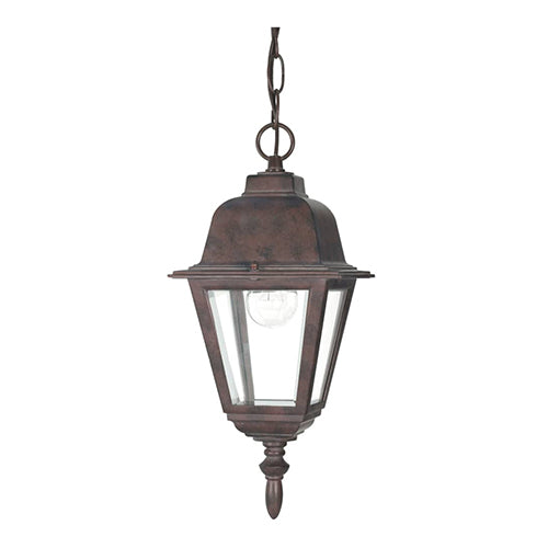 Satco 60-488, Briton, 1 Light, 10" Outdoor Hanging Lantern Lighting Fixture, 60W, 120V, Medium Base, Clear Glass, Replaceable Light Source, Old Bronze Finish
