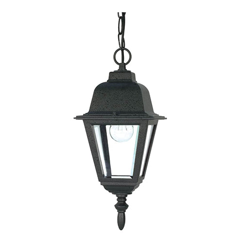 Satco 60-489, Briton, 1 Light, 10" Outdoor Hanging Lantern Lighting Fixture, 60W, 120V, Medium Base, Clear Glass, Replaceable Light Source, Textured Black Finish